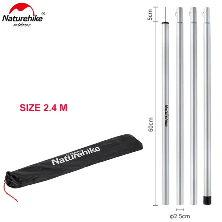 Naturehike 2 Pcs Set Outdoor Portable Awning Canopy Tarp Tent Steel Iron Pole Rod 4 Section Camping Glamping Camp Shelter 2.4M