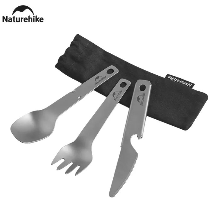 Naturehike Outdoor Camping Tableware Knife Fork Spoon 3 in 1 Set Ultralight Durable Titanium Cutlery Set