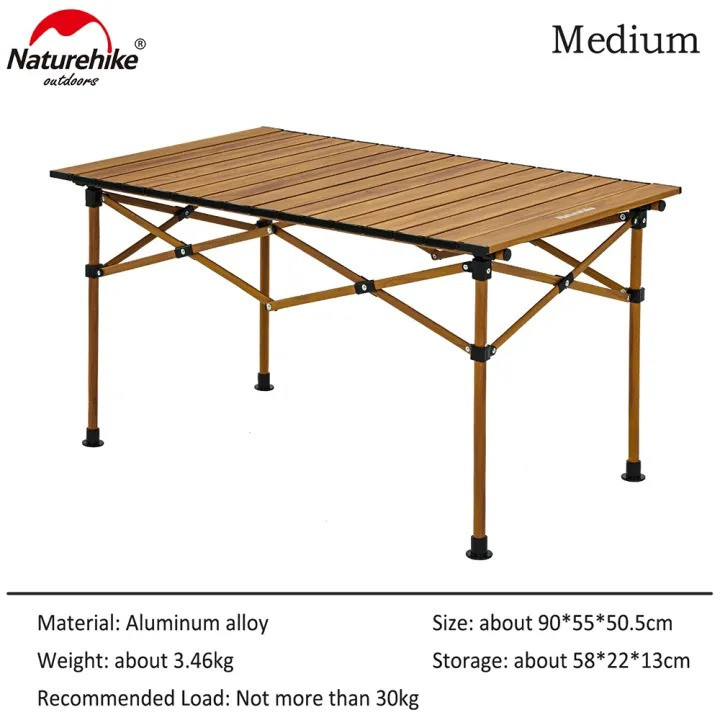 Naturehike Glamping Camping Table Wood Grained Aluminum Alloy Foldable Camping Table Meduim