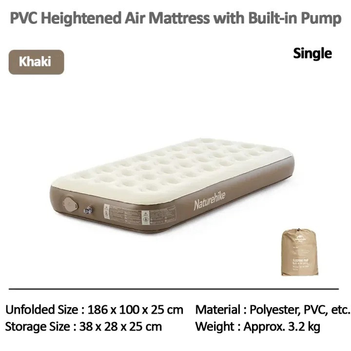 Naturehike C25 Sleeping Pad Built-in Pump PVC Air Mattress Outdoor Camping Tent Bed Air Cushion Single