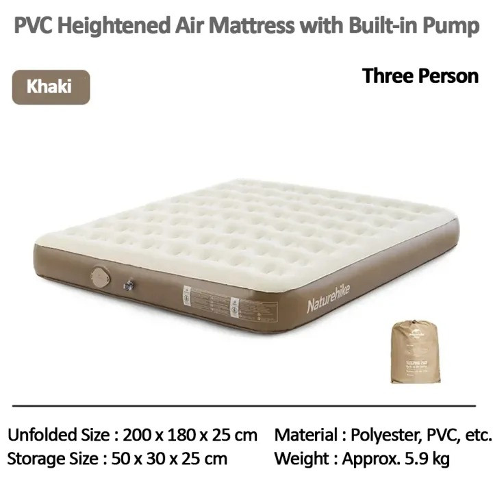 Naturehike C25 Sleeping Pad Built-in Pump PVC Air Mattress Outdoor Camping Tent Bed Air Cushion 3 person