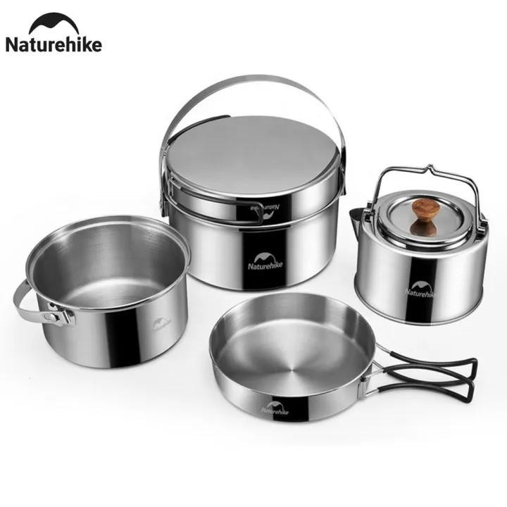 Naturehike Outdoor Picnic Camping Portable Cooking Cookware Tool 3 in 1 Stainless Steel Kettle Set