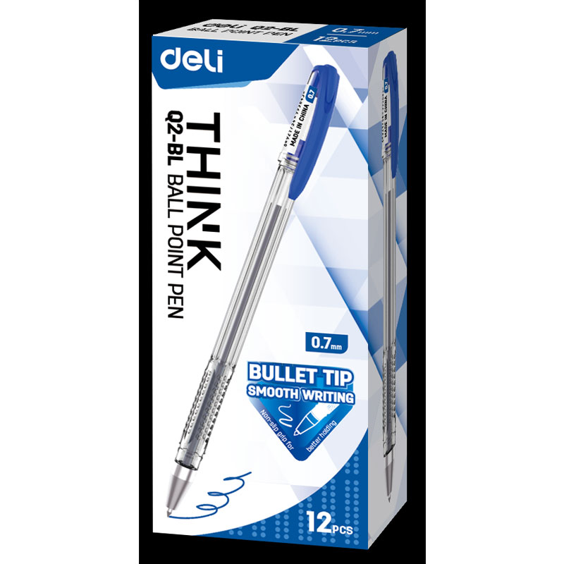 Deli Ball Point Pen Blue 12pcs Q2-BL