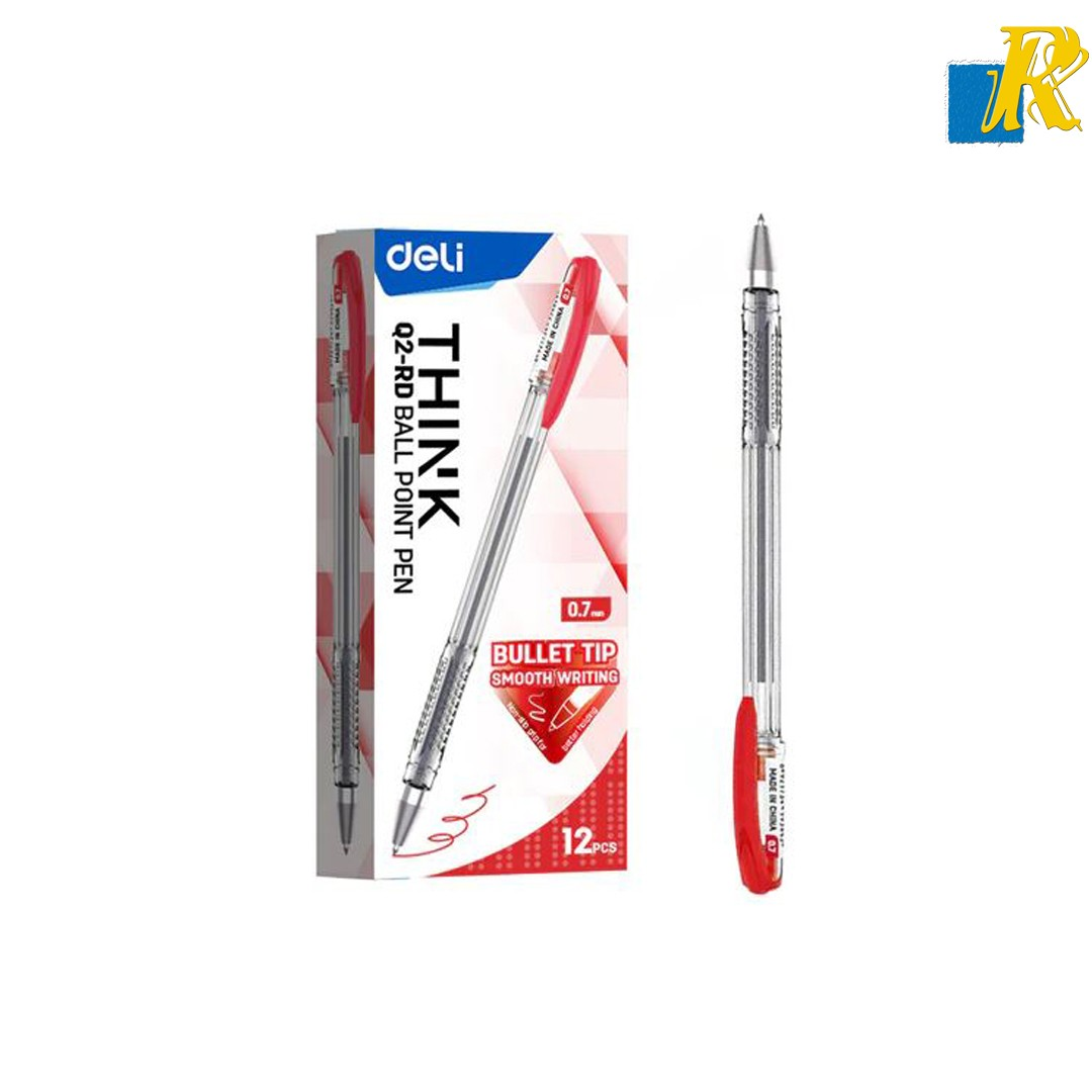 Deli Ball Point Pen Red 12pcs Q2-RD