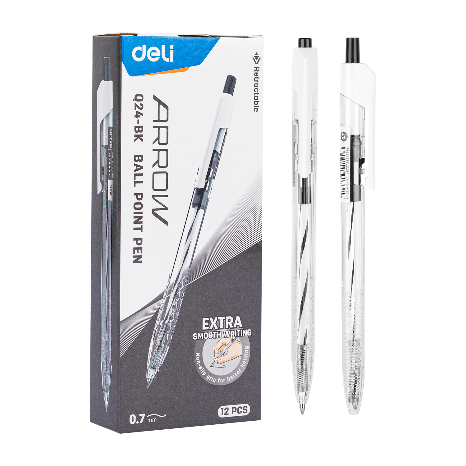 Deli Ball Point Pen Black/Blue 12pcs Q24-BK/Q24-BL