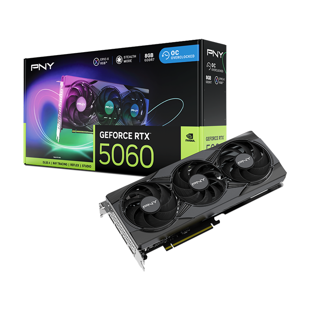 PNY GEFORCE RTX 5060 8GB TRIPLE FAN OVER CLOCKED ARGB GRAPHICS CARD