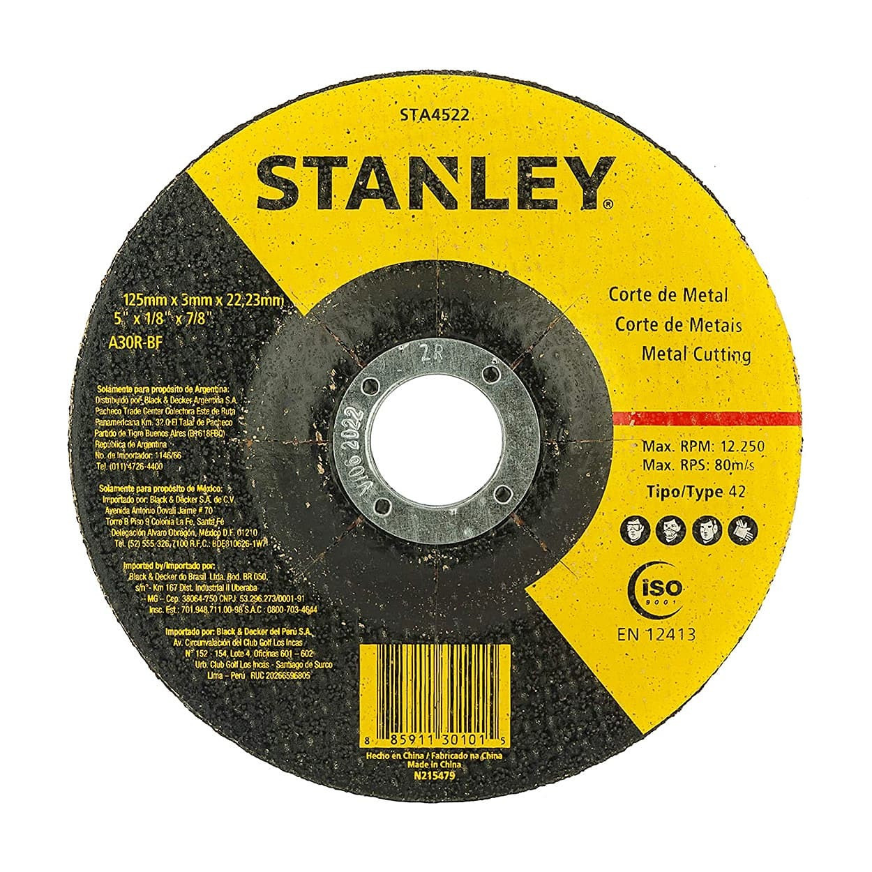 Stanley 125 X 3 X 22.23 Metal Cutting Wheel T42 STA4522