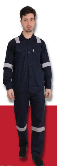 100% Cotton Jacket & Pant with Reflective Tape-Navy Blue
