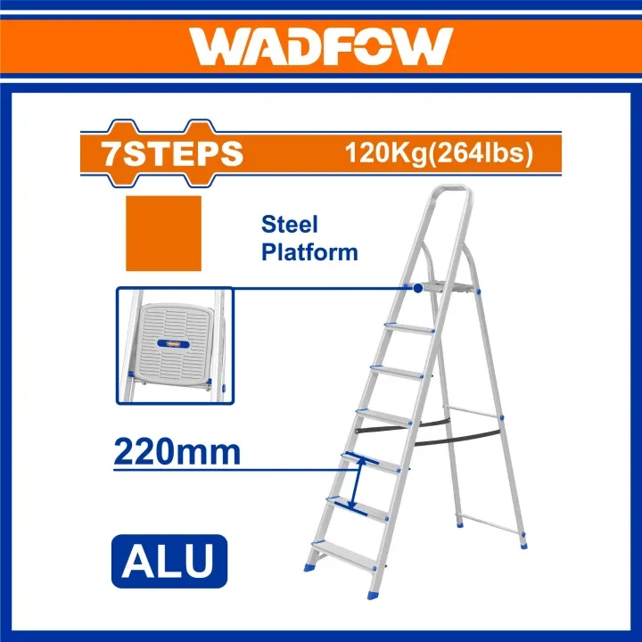 Wadfow 7 steps Aluminium & Steel Household Ladder WLD3H07