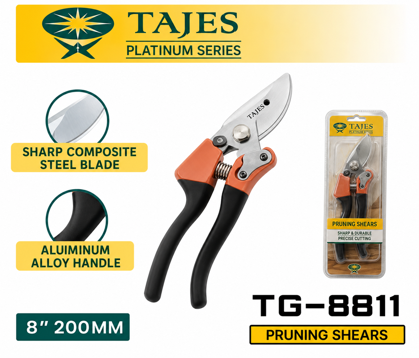 Tejas 8" Pruning Shear Platinum Series TG-0011