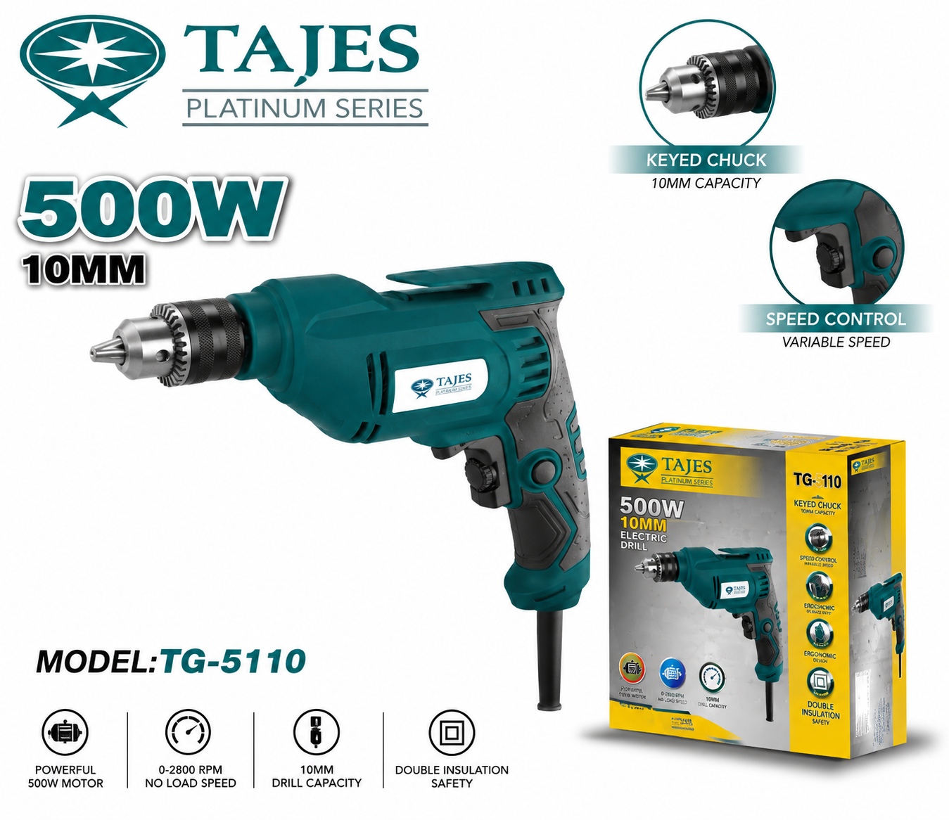 Tejas 10mm 500W Electric Drill TG5110