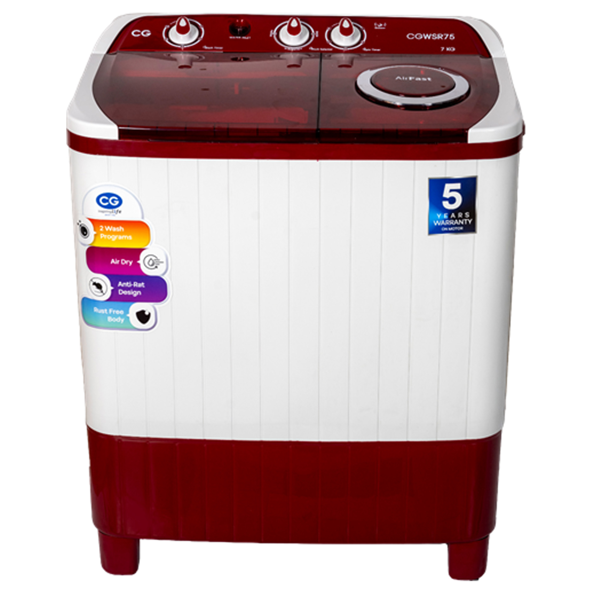 CG 7 Kg Semi Automatic Twin Tub Washing Machine CGWSR75