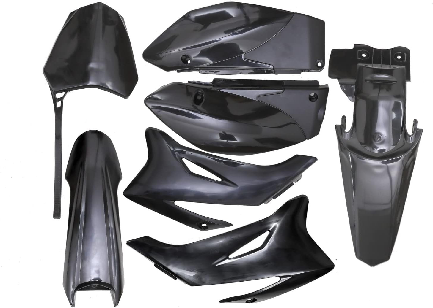 7-piece Black Plastic Motorcycle Fender and Fairing Kit