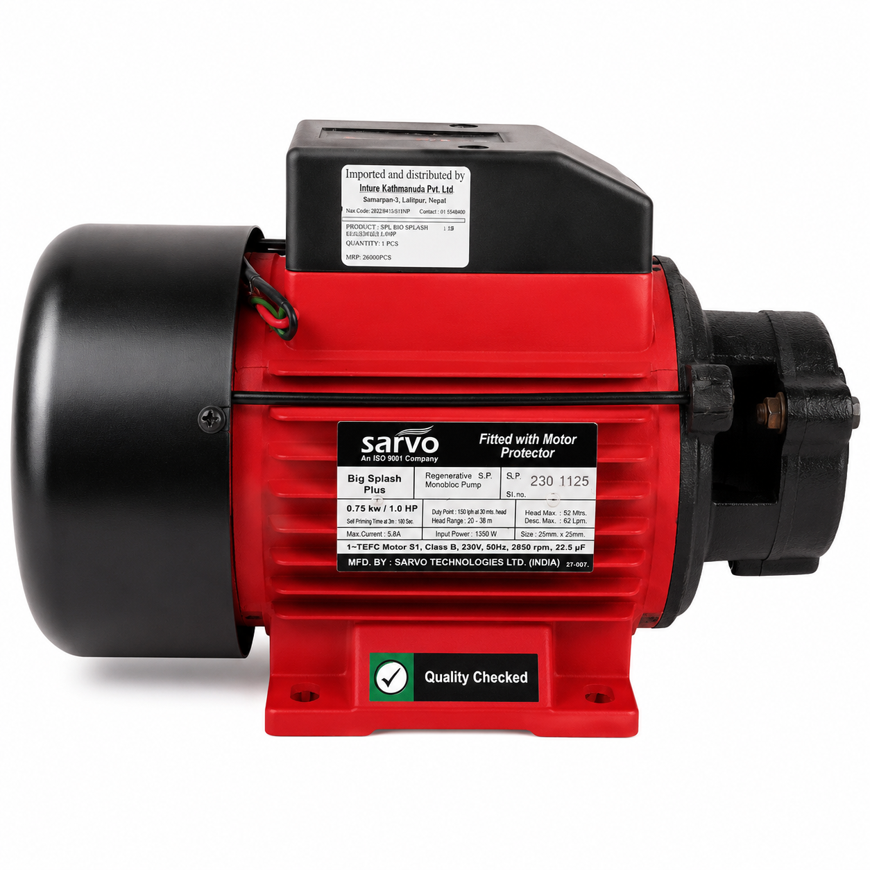 Sarvo Big Splash Plus 1.0 Hp Monoblok Pump